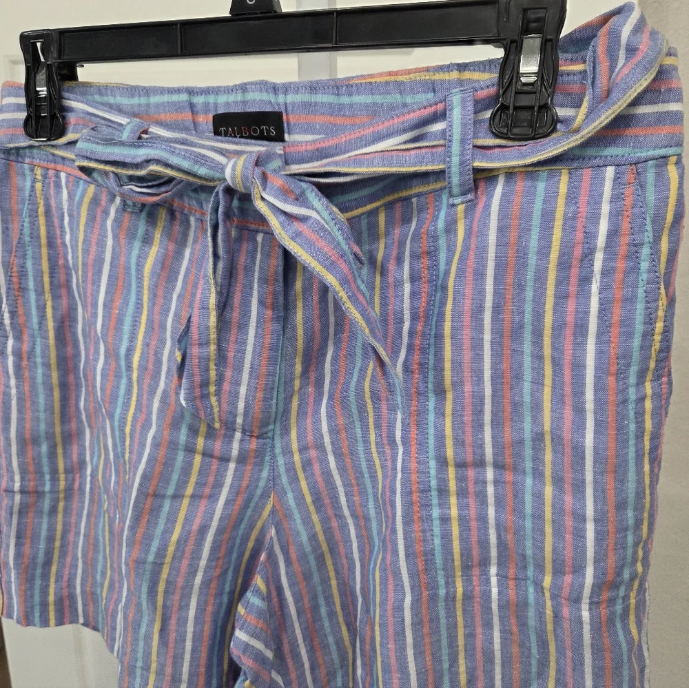 TALBOTS WOMEN'S LINEN STRIPPED SHORTS WITH TIE BELT SIZE 4P